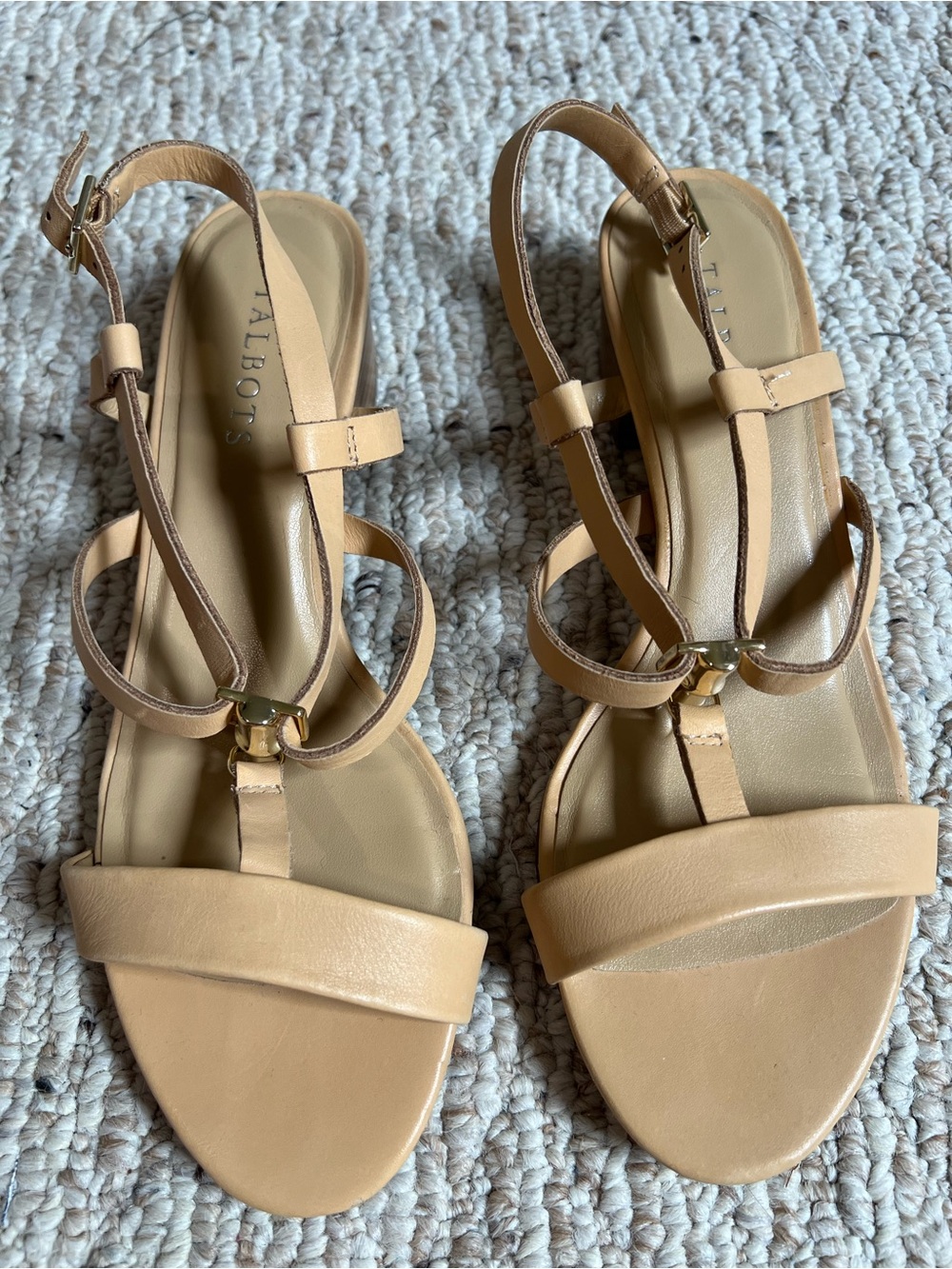 Talbots Beige Leather T-Strap Sling Sandals